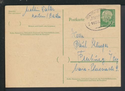 Bahnpost Karte Baden-Württemberg Herten Konstanz Basel Zug 1628 Freiburg