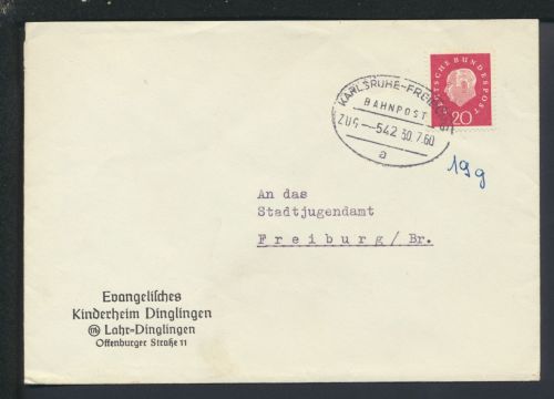 Bahnpost Brief Baden-Württemberg Lahr Karlsruhe Freiburg Zug 542