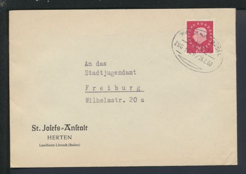 Bahnpost Brief Baden-Württemberg Herten Waldshut Basel Zug 1629 Freiburg