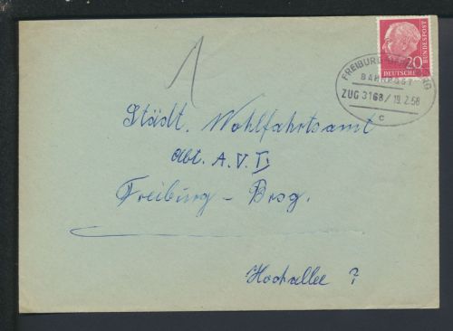 Bahnpost Brief Baden-Württemberg Herbolzheim Freiburg Offenburg Zug 3168
