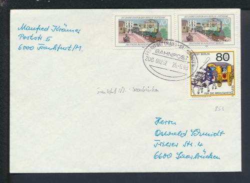 Bahnpost Brief Hessen Frankfurt Saarbrücken Zug 252