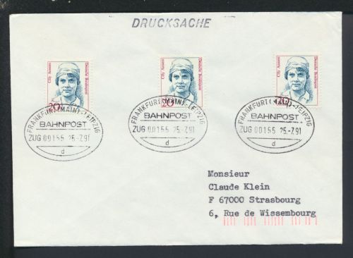 Bahnpost Auslands Brief MEF Frauen Sachsen Leipzig Frankfurt Leipzig Zug 155