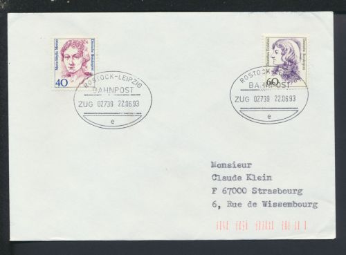 Bahnpost Brief Sachsen Leipzig Rostock Leipzig Zug 2739 Straßburg Frankreich