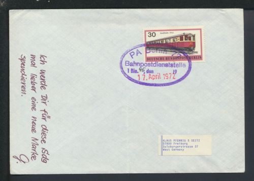 Bahnpost Brief Berlin Freiburg Baden-Württemberg