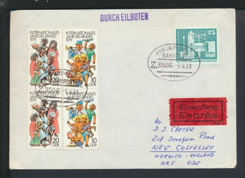Bahnpost Brief Express DDR Thüringen Apolda Erfurt Zug 3506 Norwich