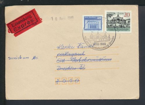 Bahnpost Brief Express DDR Brandenburg Eisenhüttenstadt Berlin Dresden Z 267811
