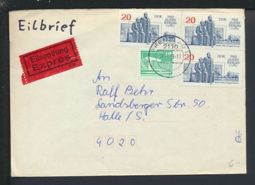 Bahnpost Brief Express DDR Brandenburg Prenzlau Berlin Stalsund Zug 719 Halle