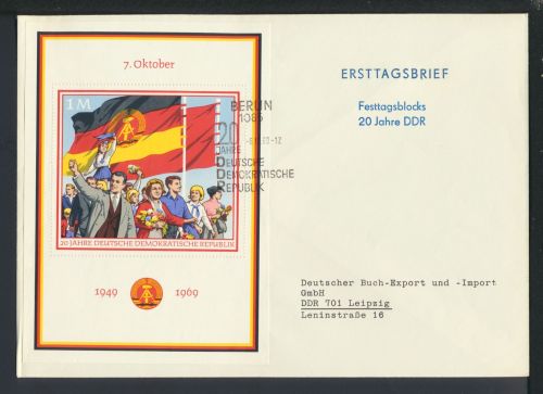 Brief Block 29 20 Jahre DDR mit inter. SST Berlin gelaufen als FDC Kat.130,00 ++