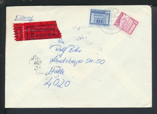 Bahnpost Brief Express DDR Thüringen Gera Halle Leipzig Zug7342 Saalfeld Zug 708