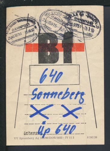 Bahnpost Vorlaufzettel DDR Sachsen-Anhalt Halle Saalfeld Zug 39751 Sonneberg