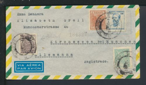 Bahnpost Brief Air Mail Brasilien Sao Paulo Bayern Kirchseeon
