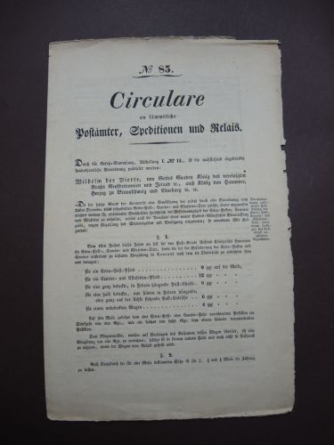 Postsache Circulare an sämtliche Postämter Speditionen + Relais Hannover 1834