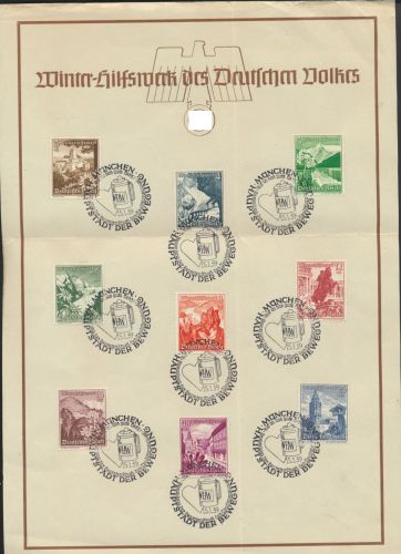 Deutsches Reich 675-683 WHW Winterhilfswerk Sonderblatt SST München selten wie