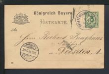 Ganzsache Altdeutschland Bayern Pfaffenhofen Dresden Sachsen 1898 Nachnahme