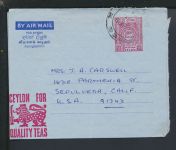 Reklame Tee Flugpost Airmail Ganzsache Ceylon Sri Lanka Colombo Sepulveda USA