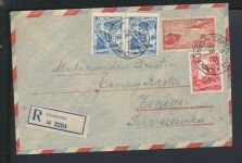 Airmail Jugoslavien Obrenovac Genf Schweiz Einschreibe Ganzsache + ZUF mit Paar