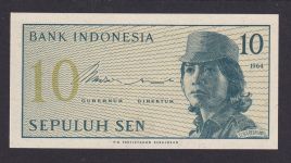 Banknoten Geldscheine Indonesien Asien 10 SEPULUH SEN 1964 UNC.