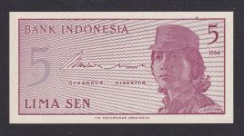 Banknoten Geldscheine Indonesien Asien 5 LIMA SEN 1964 unc.