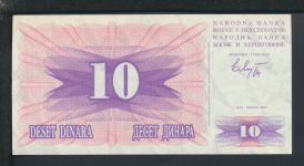 Geldscheine Banknoten Bosnien-Herzegovina Europa 10 Dinar 1992 I UNC