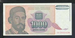Geldscheine Banknoten Jugoslavien Europa 1000 Dinar 1994 II