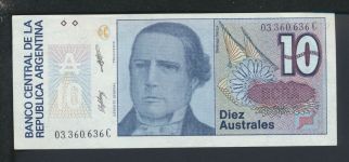 Geldscheine Banknoten Argentinien Südamerika 10 Australes UNC