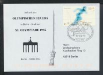 Sport Olympia Brief Berlin SST Ankunft der olympischen Fackel Brandenburger Tor