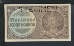 Geldscheine Banknoten Besetzung Böhmen und Mähren 1 Kr Specimen 1 UNC
