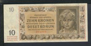 Geldscheine Banknoten Besetzung Böhmen und Mähren 10 Kronen 8.VII.1942 I UNC