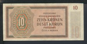 Geldscheine Banknoten Besetzung Böhmen und Mähren 10 Kronen 8.VII.1942 I UNC
