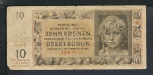Geldscheine Banknoten Besetzung Böhmen und Mähren 10 Kronen 8.VII.1942 IV