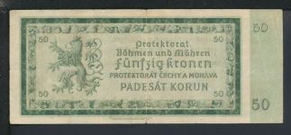 Geldscheine Banknoten Besetzung Böhmen und Mähren 50 Kronen 8.Sept.1940 III