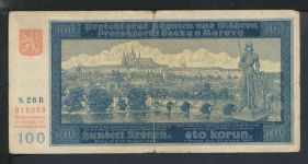 Geldscheine Banknoten Besetzung Böhmen und Mähren 100 Kronen 20.Aug.1940 IV