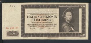 Geldscheine Banknoten Besetzung Böhmen und Mähren 500 Kronen 24.2.1942 II