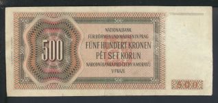 Geldscheine Banknoten Besetzung Böhmen und Mähren 500 Kronen 24.2.1942 II