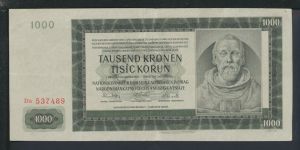 Geldscheine Banknoten Besetzung Böhmen und Mähren 1000 Kronen 24.10.1942 I