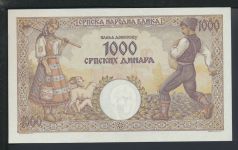 Geldscheine Banknoten Serbien 1000 Dinara Bauernpaar 1.Mai 1942 I UNC