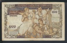 Geldscheine Banknoten Serbien 1000 Dinara 3 Frauen 1.Mai 1941 III