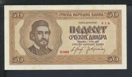 Geldscheine Banknoten Serbien 50 Dinara 1. Mai 1942 I UNC