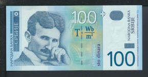 Geldscheine Banknoten Serbien 100 Dinara Nikola Tesla 2003 I UNC