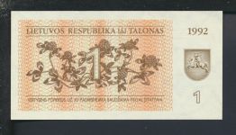 Geldscheine Banknoten Litauen 1 Talonas 1992 I UNC