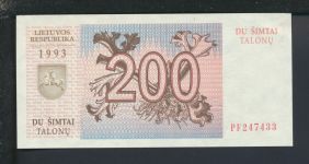 Geldscheine Banknoten Litauen 200 Talonas 1993 I UNC