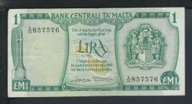 Geldscheine Banknoten Malta 1 Lira 1967 II