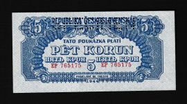 Geldscheine Banknoten Tschecheslowakei 5 Korun 1944 Blau SPECIMEN I UNC