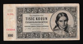 Geldscheine Banknoten Tschecheslowakei 1000 Korun 1945 III