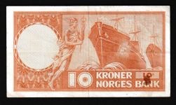 Geldscheine Banknoten Norwegen 10 Kronen Christian Michelsen 1957 III