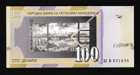 Geldscheine Banknoten Mazedonien 100 Denari 2005 I UNC