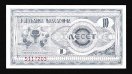 Geldscheine Banknoten Mazedonien 10 Denari 1992 I UNC