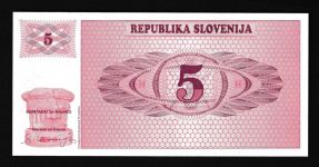 Geldscheine Banknoten Slowenien Europa 5 Tolar I UNC
