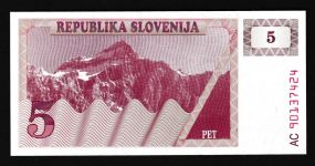 Geldscheine Banknoten Slowenien Europa 5 Tolar I UNC