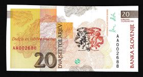 Geldscheine Banknoten Slowenien Europa 20 Tolar 1992 I UNC